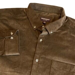 Johnston & Murphy Mens XXXL 3XL Brown Corduroy Button Down Shirt L/S Cotton